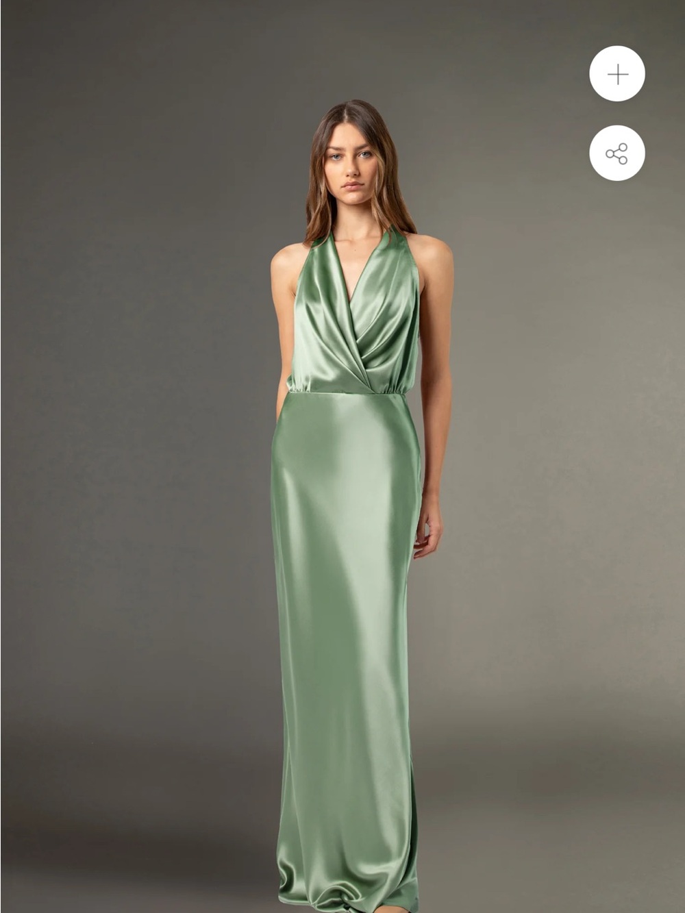Michelle Mason 100% Silk Halter Maxi Dress in Sage Green